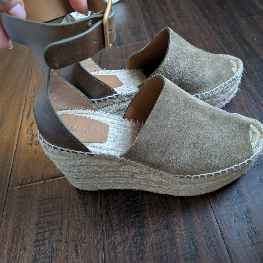 Chloé Brown Suede Espadrille Wedge Sandals with Ankle Strap - Picture 2 of 6